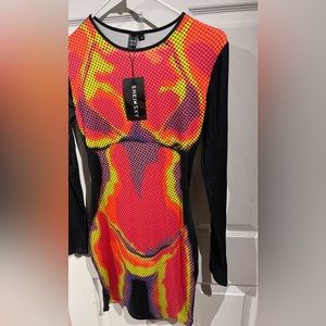 Black + pattern midi dress